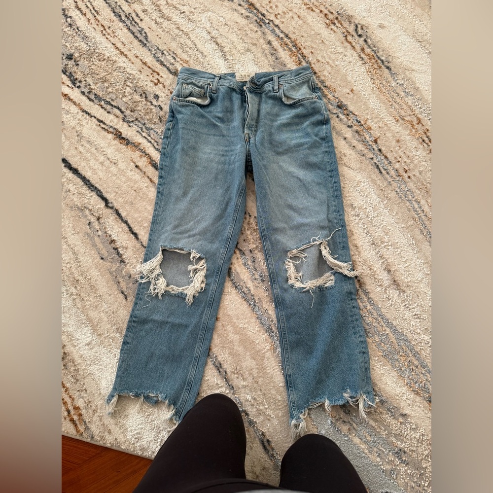We The Free Light Blue Distressed Straight Leg Jeans